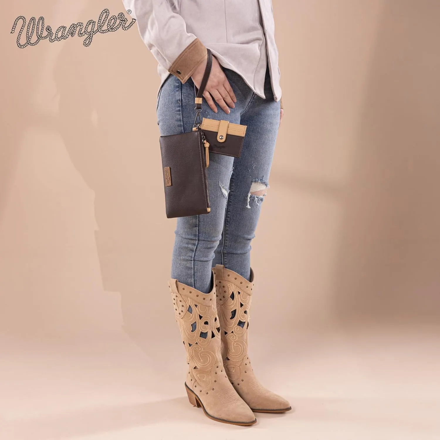 Montana West x Wrangler Keychain Wristlet Wallets for Women Detachable Dual Pouch Wristlet Portable Card Holder for Women