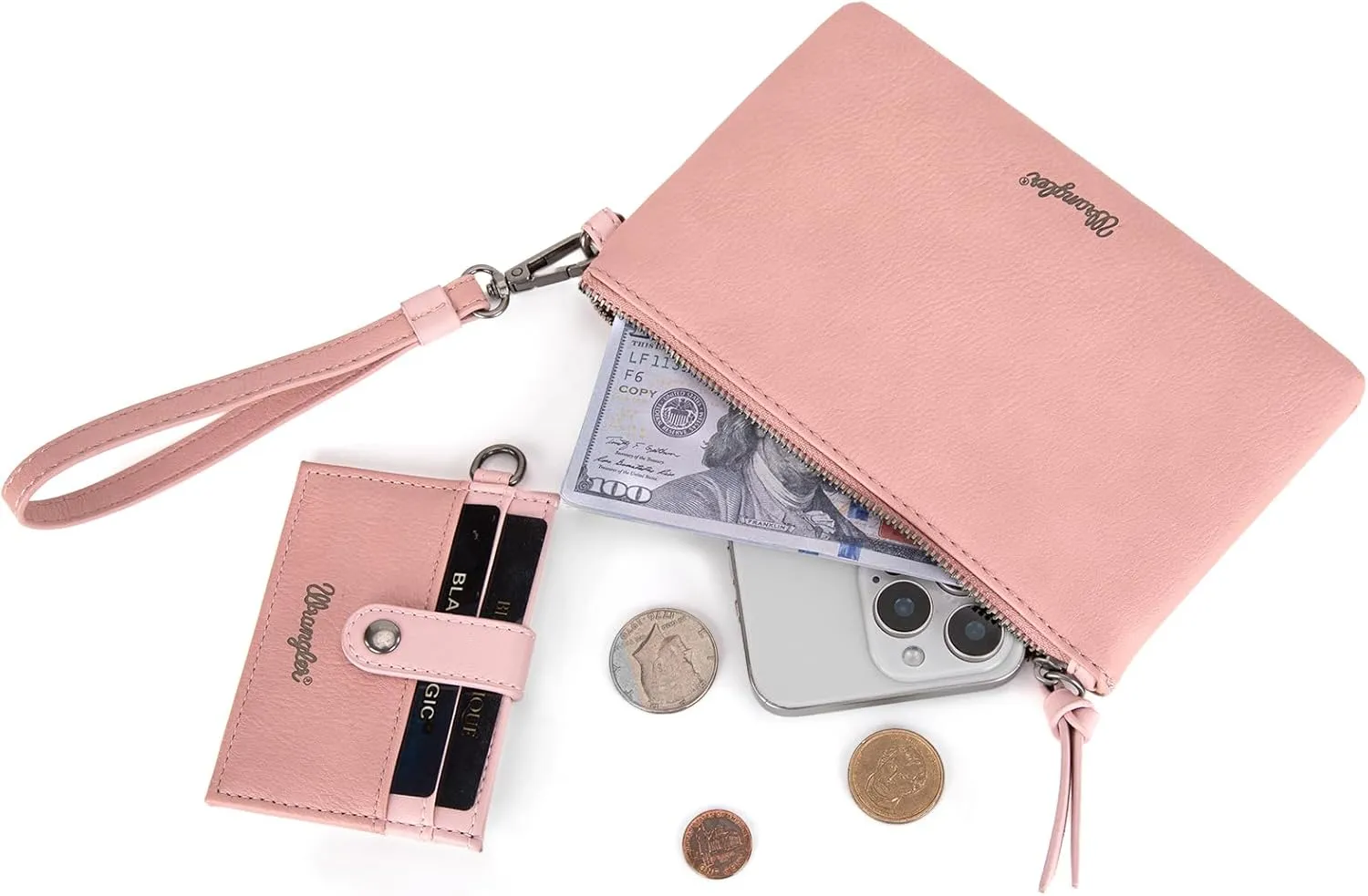 Montana West x Wrangler Keychain Wristlet Wallets for Women Detachable Dual Pouch Wristlet Portable Card Holder for Women