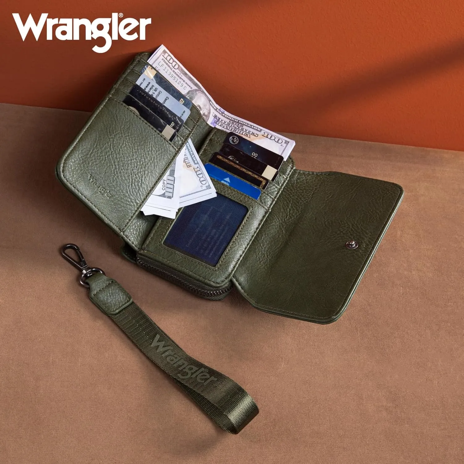 Montana West X Wrangler Wallet Purse for Women Minimalist Wristlet Wallet with RFID Blocking Credit Card Holder AR-WG155-W062GN