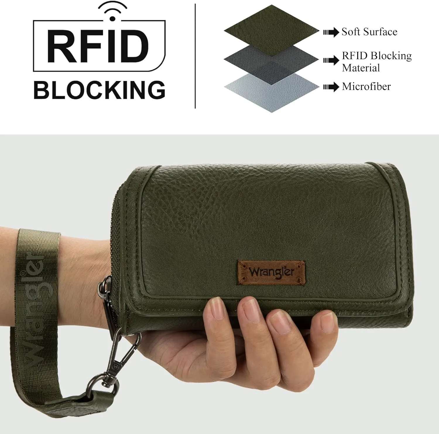 Montana West X Wrangler Wallet Purse for Women Minimalist Wristlet Wallet with RFID Blocking Credit Card Holder AR-WG155-W062GN