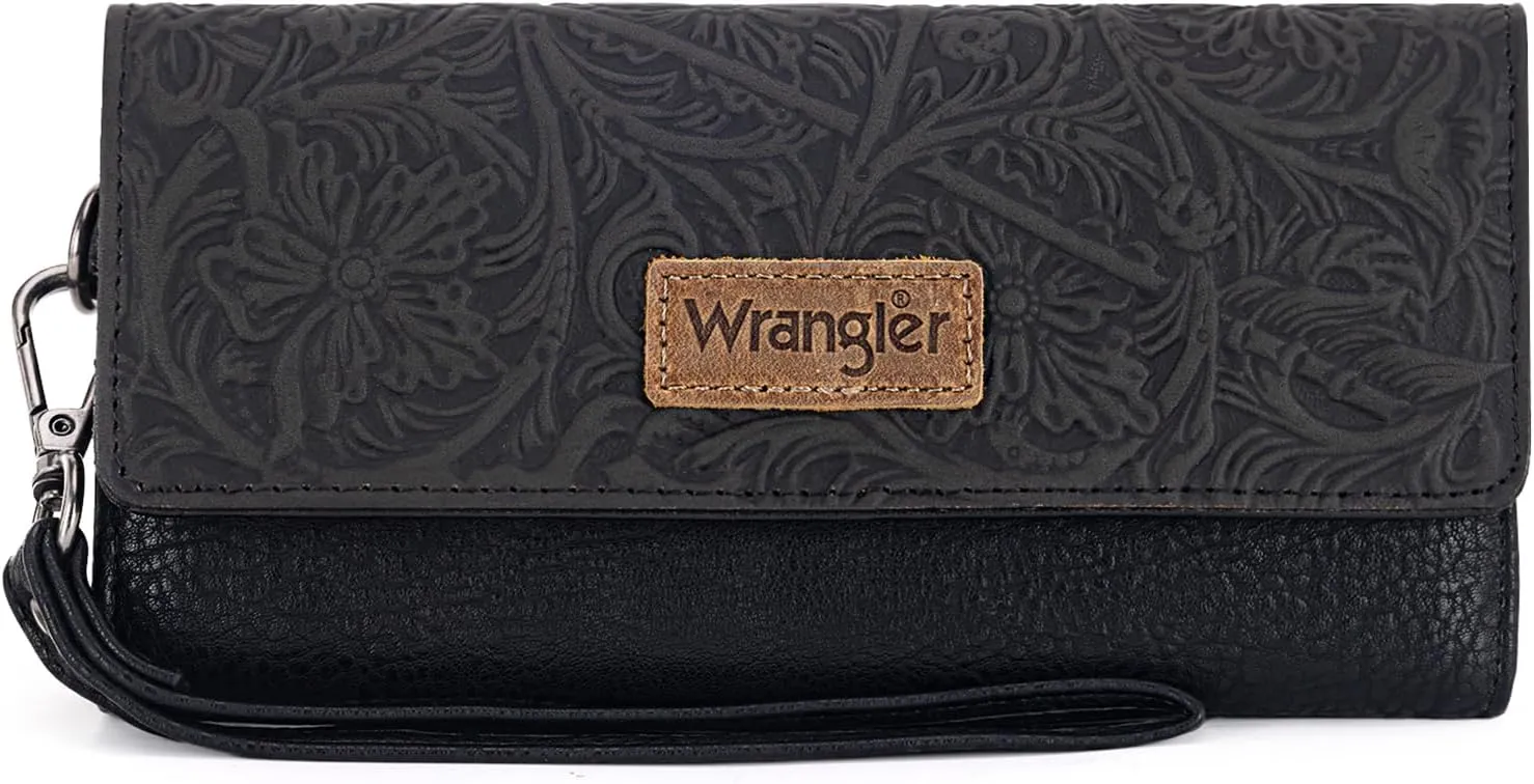 Montana West X Wrangler Western Wallets for Women Trifold Wristlet Wallets Large Capacity Women Clutch Wallet with Coin Purse