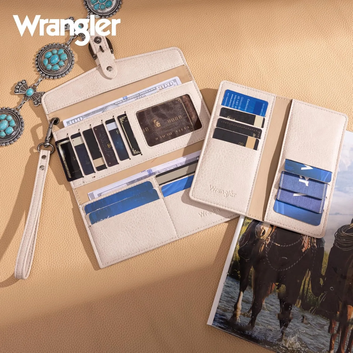 Montana West X Wrangler Womens Wallet Western Wristlet for Women Large Rfid Wallet With Detachable Credit Card Holder