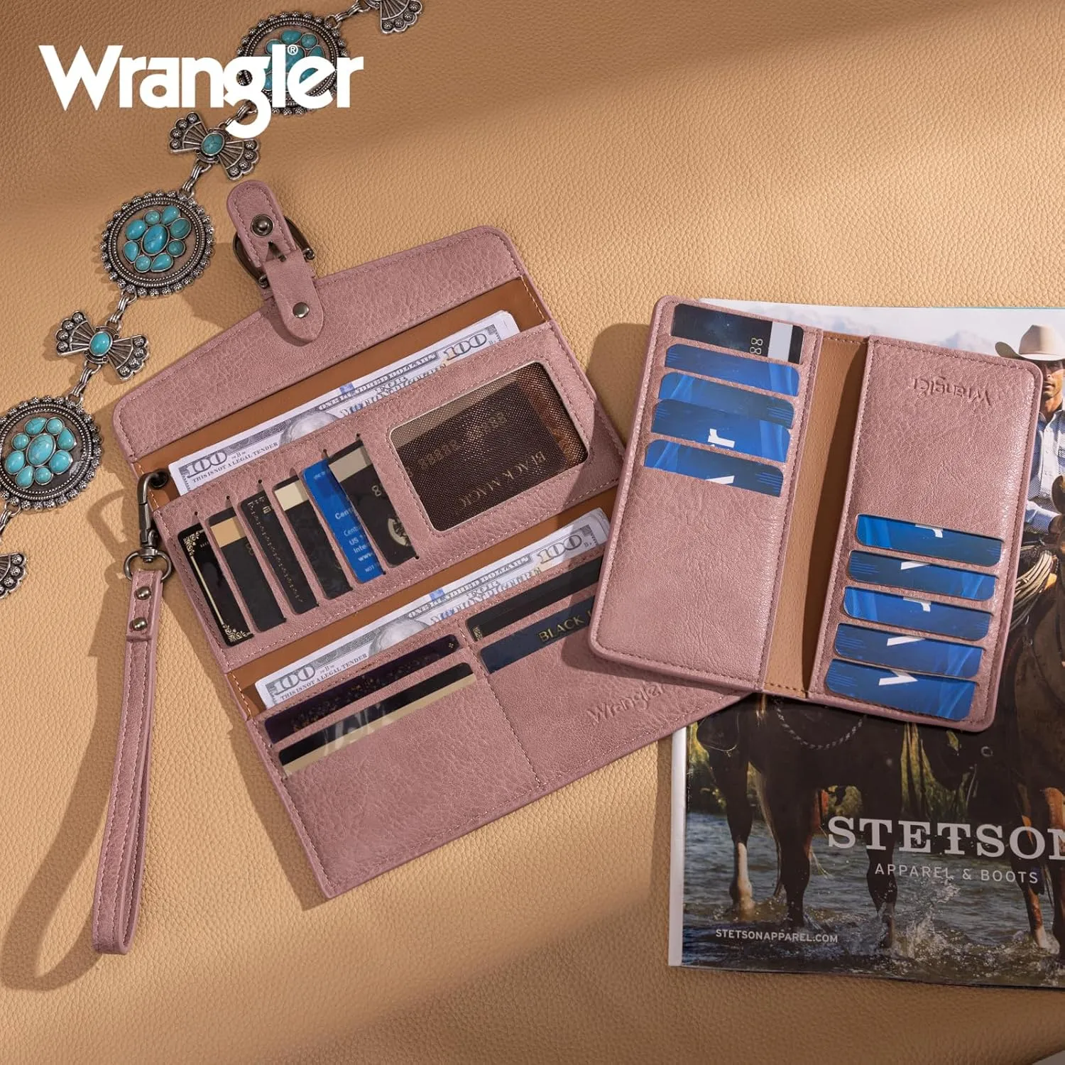 Montana West X Wrangler Womens Wallet Western Wristlet for Women Large Rfid Wallet With Detachable Credit Card Holder
