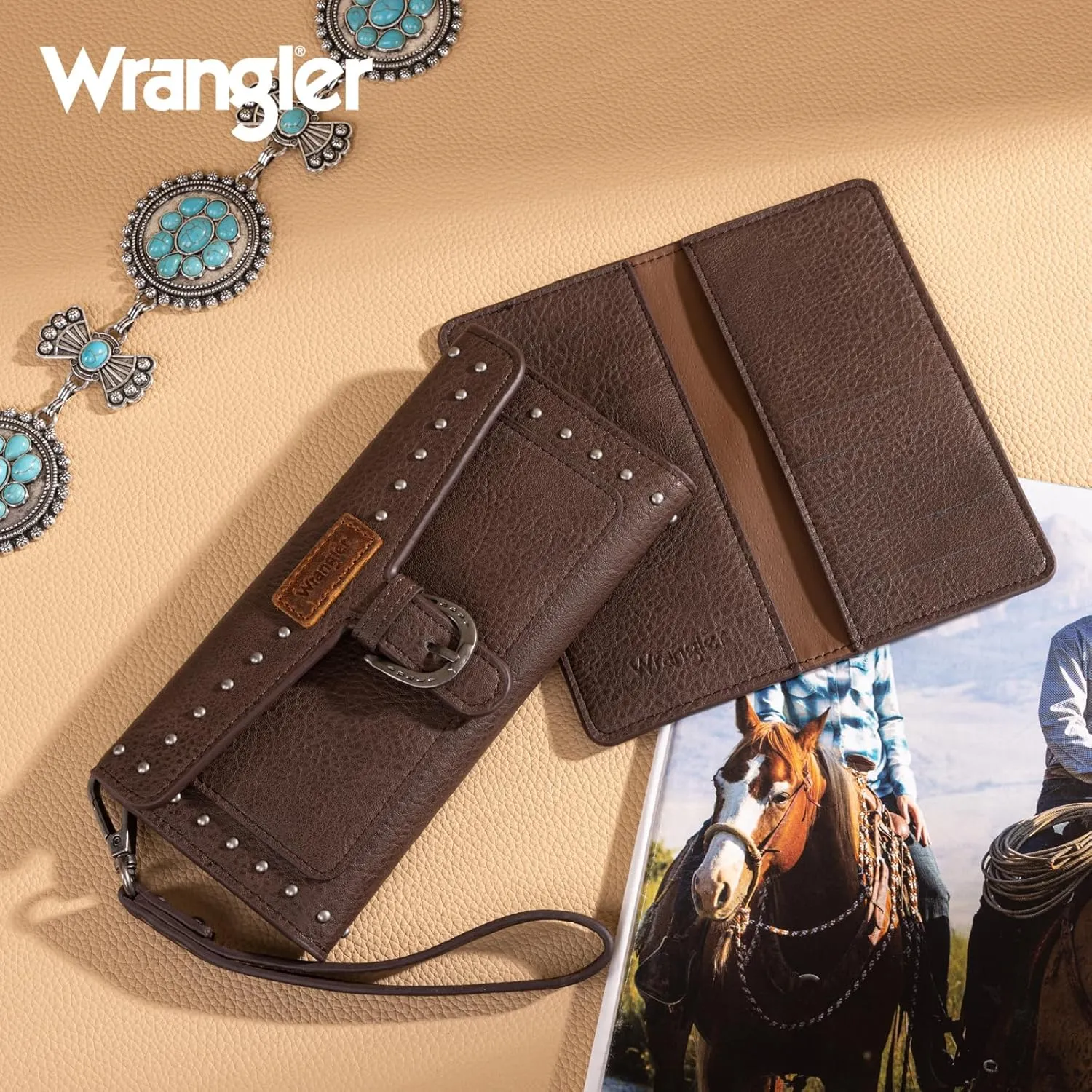Montana West X Wrangler Womens Wallet Western Wristlet for Women Large Rfid Wallet With Detachable Credit Card Holder