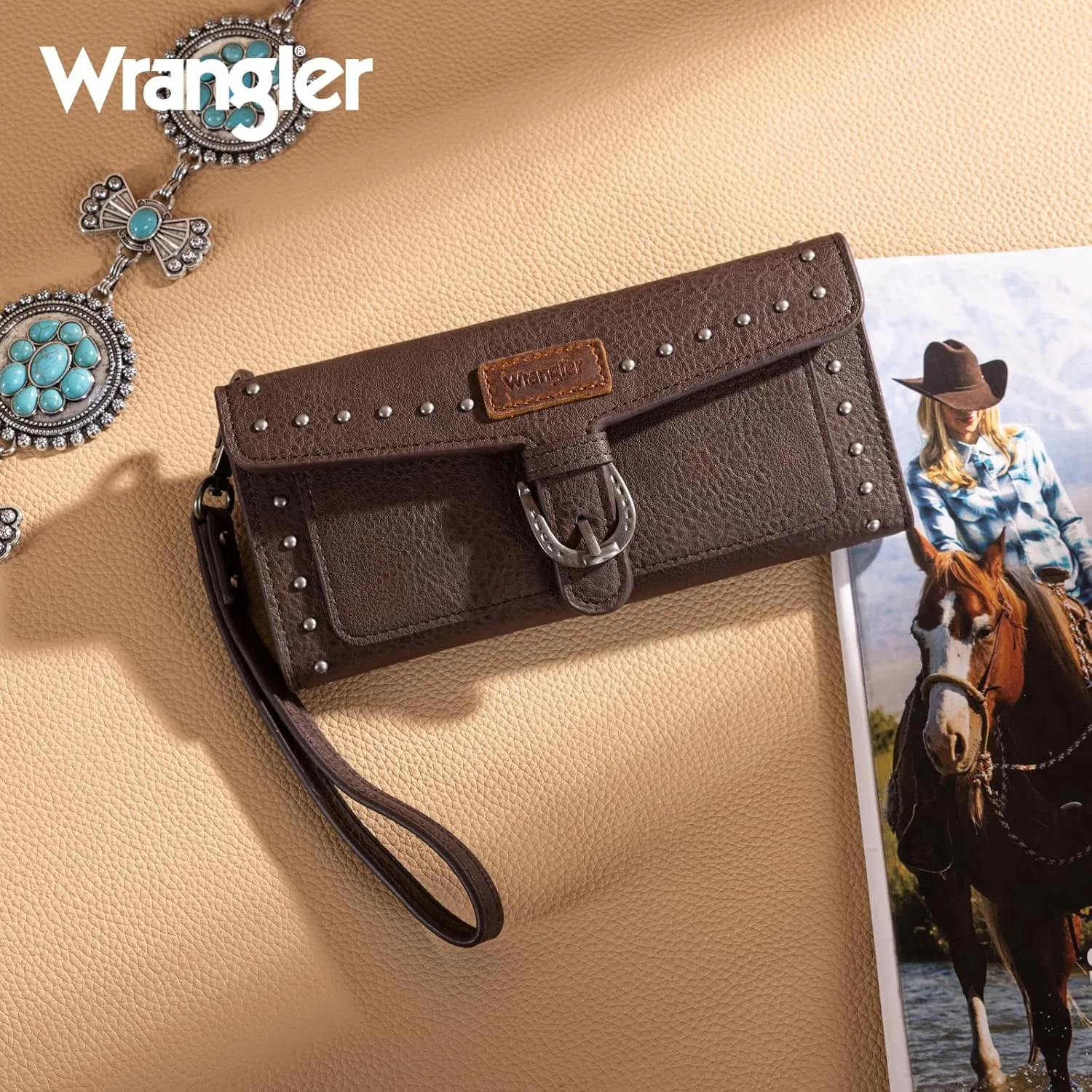 Montana West X Wrangler Womens Wallet Western Wristlet for Women Large Rfid Wallet With Detachable Credit Card Holder