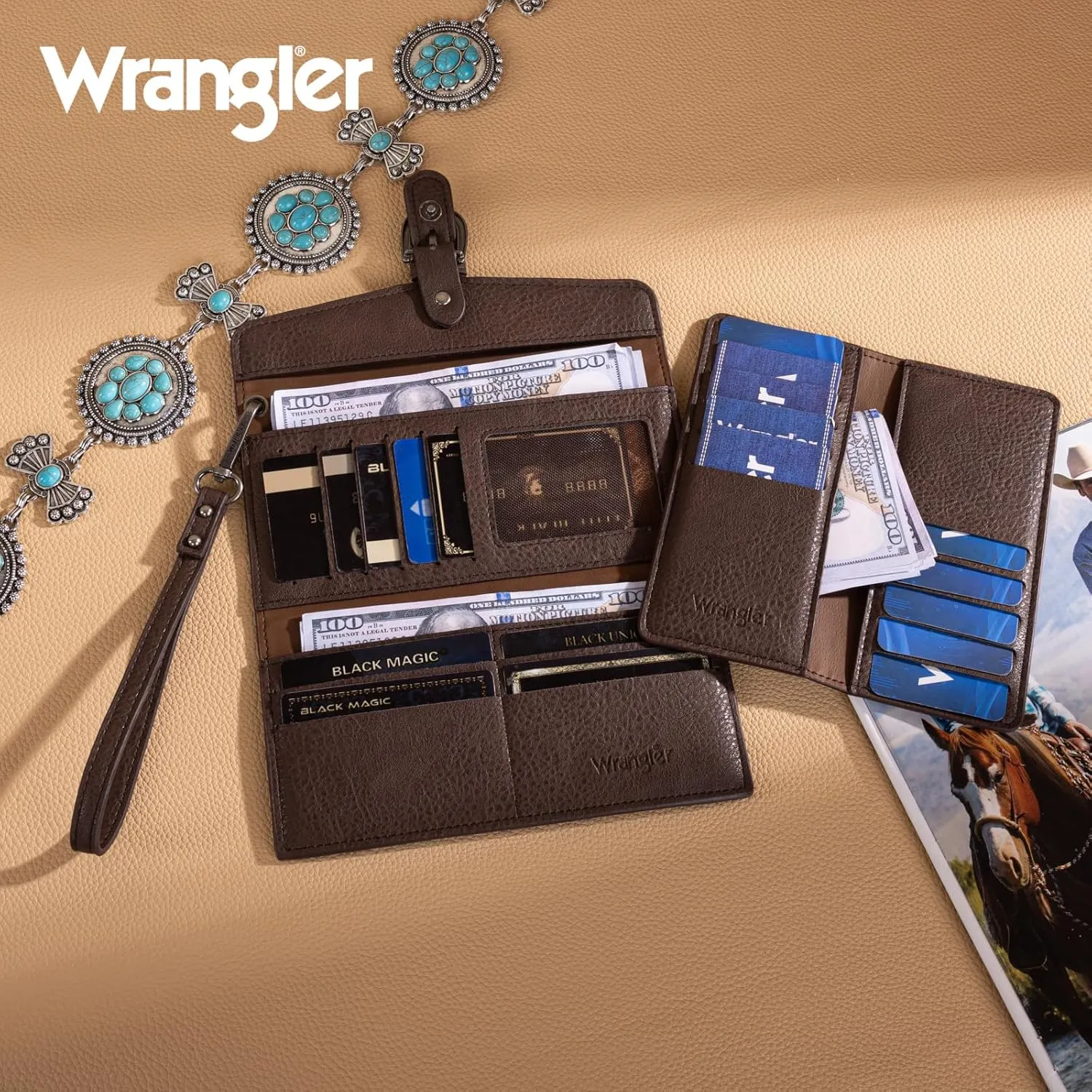 Montana West X Wrangler Womens Wallet Western Wristlet for Women Large Rfid Wallet With Detachable Credit Card Holder