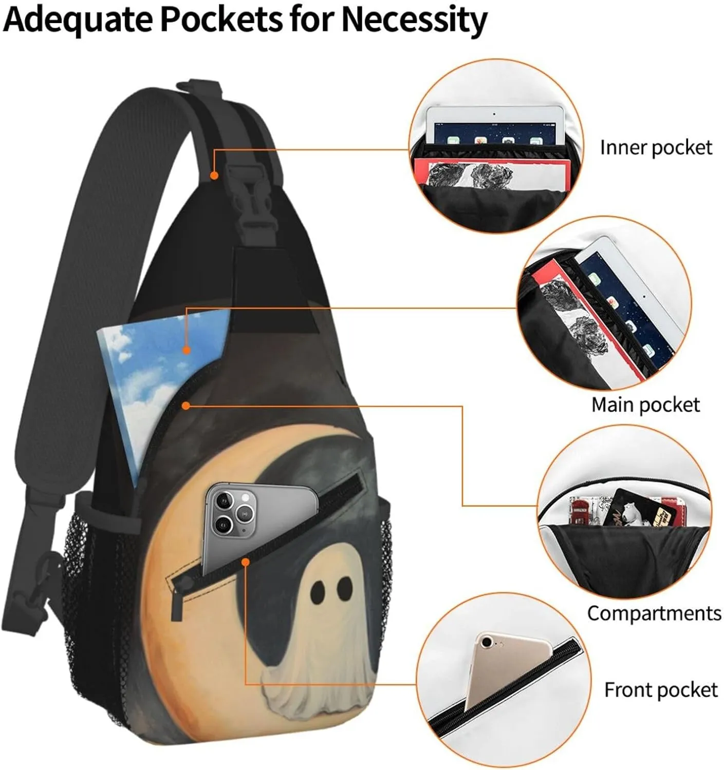 Moon Halloween Sling Bag For Men Crossbody Backpack,Women Shoulder Bag For Travel Sport