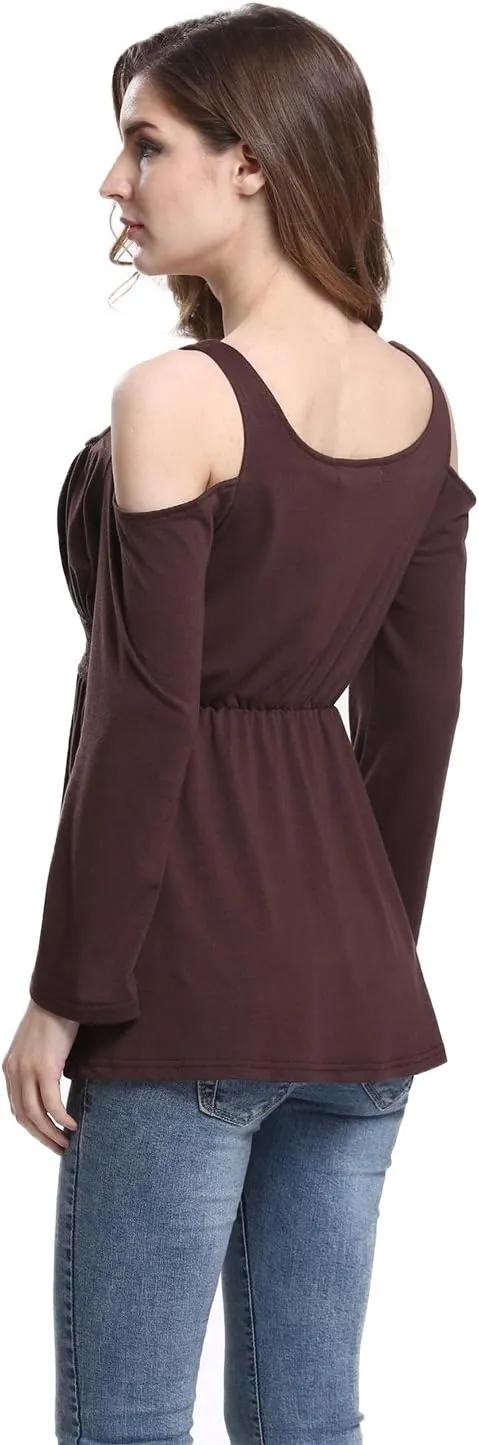 MOONCOLOUR Women's Cold Shoulder Lace Up Casual Tunic Solid Blouse Tops