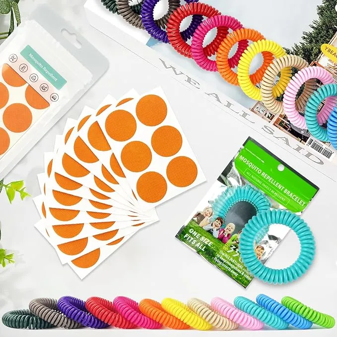 Mosquito Repellent Bracelets 24 Pack, Individually Wrapped Mosquito Repellent Bands with 60 Pcs Mosquito Repellent Stickers Patches, Natural Insect Bug Repellent Wristbands for Kids and Adults