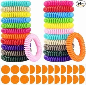 Mosquito Repellent Bracelets 24 Pack, Individually Wrapped Mosquito Repellent Bands with 60 Pcs Mosquito Repellent Stickers Patches, Natural Insect Bug Repellent Wristbands for Kids and Adults