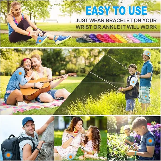 Mosquito Repellent Bracelets 24 Pack, Individually Wrapped Mosquito Repellent Bands with 60 Pcs Mosquito Repellent Stickers Patches, Natural Insect Bug Repellent Wristbands for Kids and Adults
