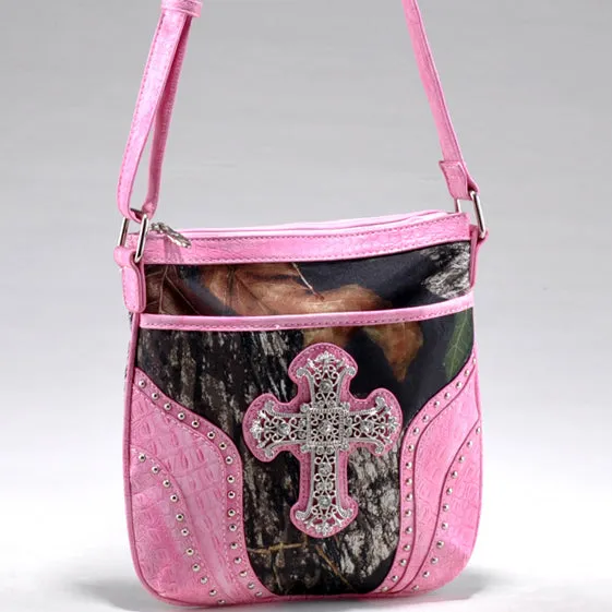 Mossy Oak® camouflage messenger crossbody bag cross accent