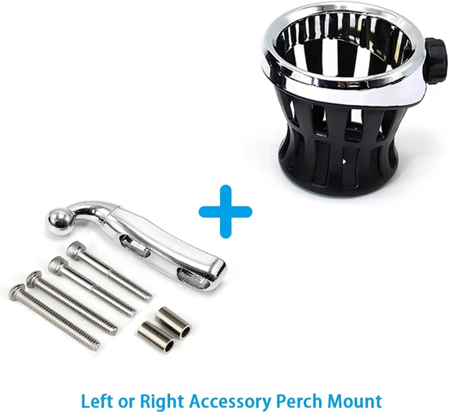 Motorcycle Handlebar Drink Cup Holder Plated and Rubber Chrome/Black Mount for Harley Davidson Passenger Water Bottle Holder with Mesh Basket for Honda Goldwing GL 1800 (102/142 MM)