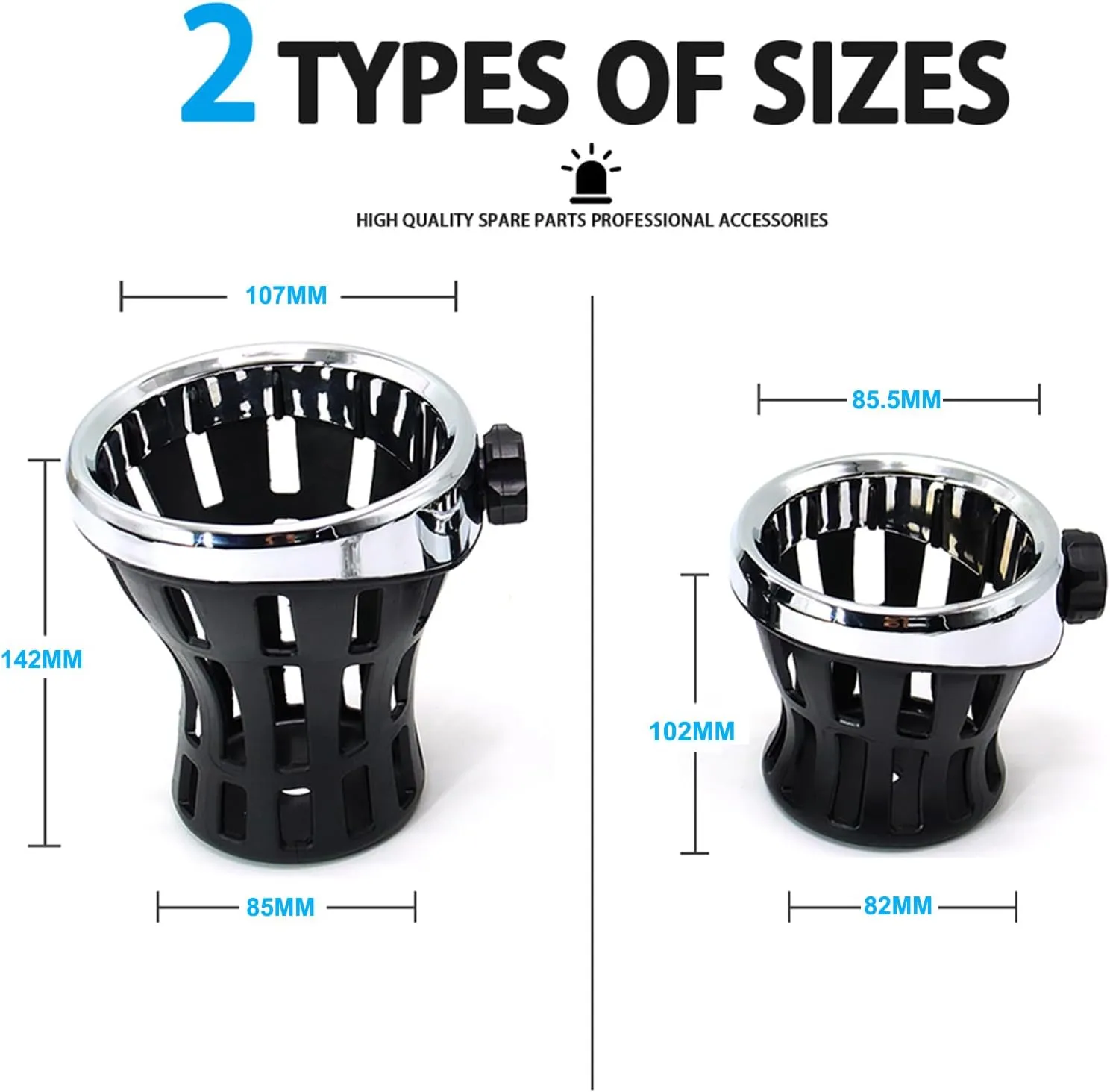 Motorcycle Handlebar Drink Cup Holder Plated and Rubber Chrome/Black Mount for Harley Davidson Passenger Water Bottle Holder with Mesh Basket for Honda Goldwing GL 1800 (102/142 MM)