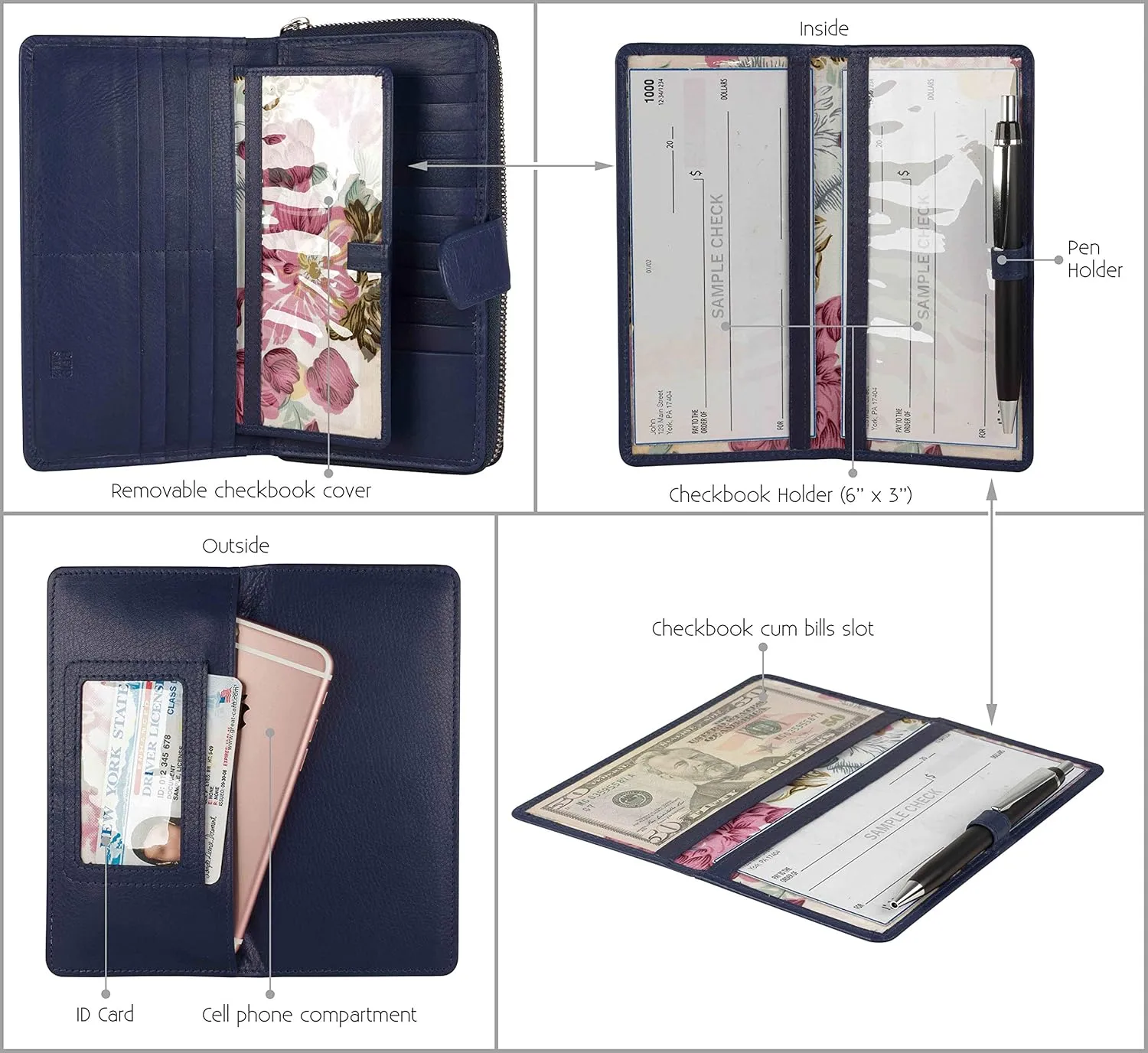 Mou Meraki Big Fat RFID Blocking Leather Organizer Checkbook Wallets For Women - Clutch