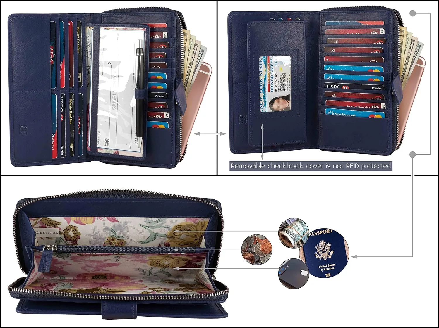 Mou Meraki Big Fat RFID Blocking Leather Organizer Checkbook Wallets For Women - Clutch