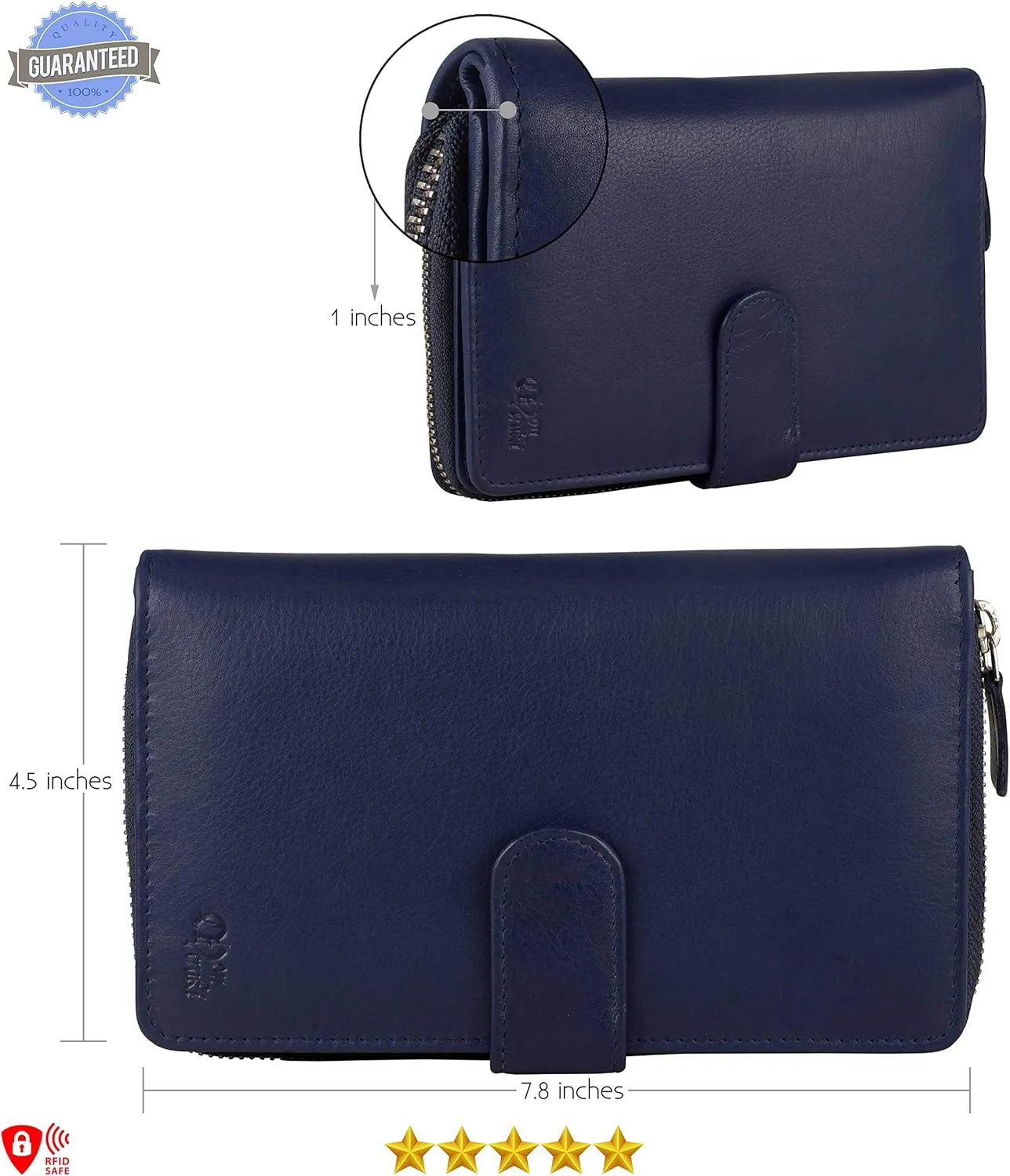 Mou Meraki Big Fat RFID Blocking Leather Organizer Checkbook Wallets For Women - Clutch