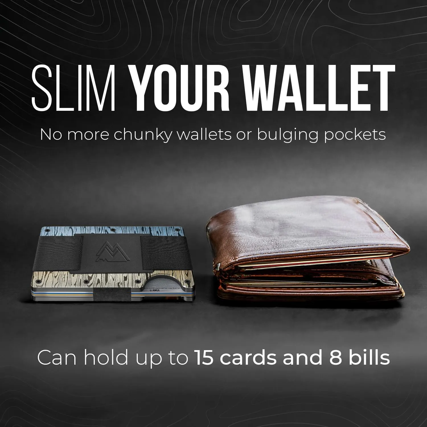 Mountain Voyage Co Minimalist Cash Strap - Slim RFID Blocking Wallet for Men & Women - Scratch Resistant, Credit Card Holder, Easily Removable Money & Cards, Aluminium Wallet (Damascus Alloy)