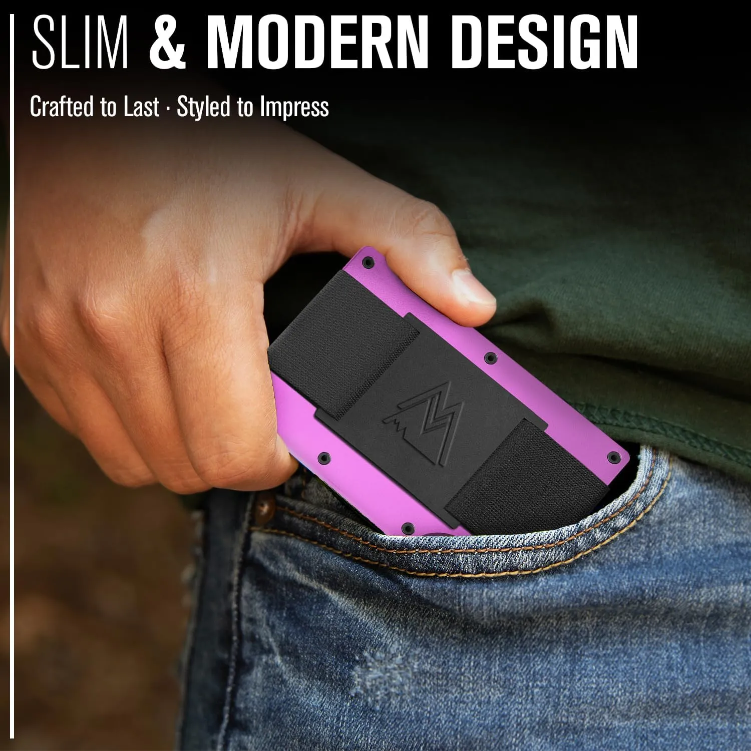 Mountain Voyage Co Minimalist Cash Strap Wallet - Slim RFID Blocking Wallet for Men & Women - Scratch Resistant, Credit Card Holder, Easily Removable Money & Cards, Aluminium Wallet (Electric Pink)