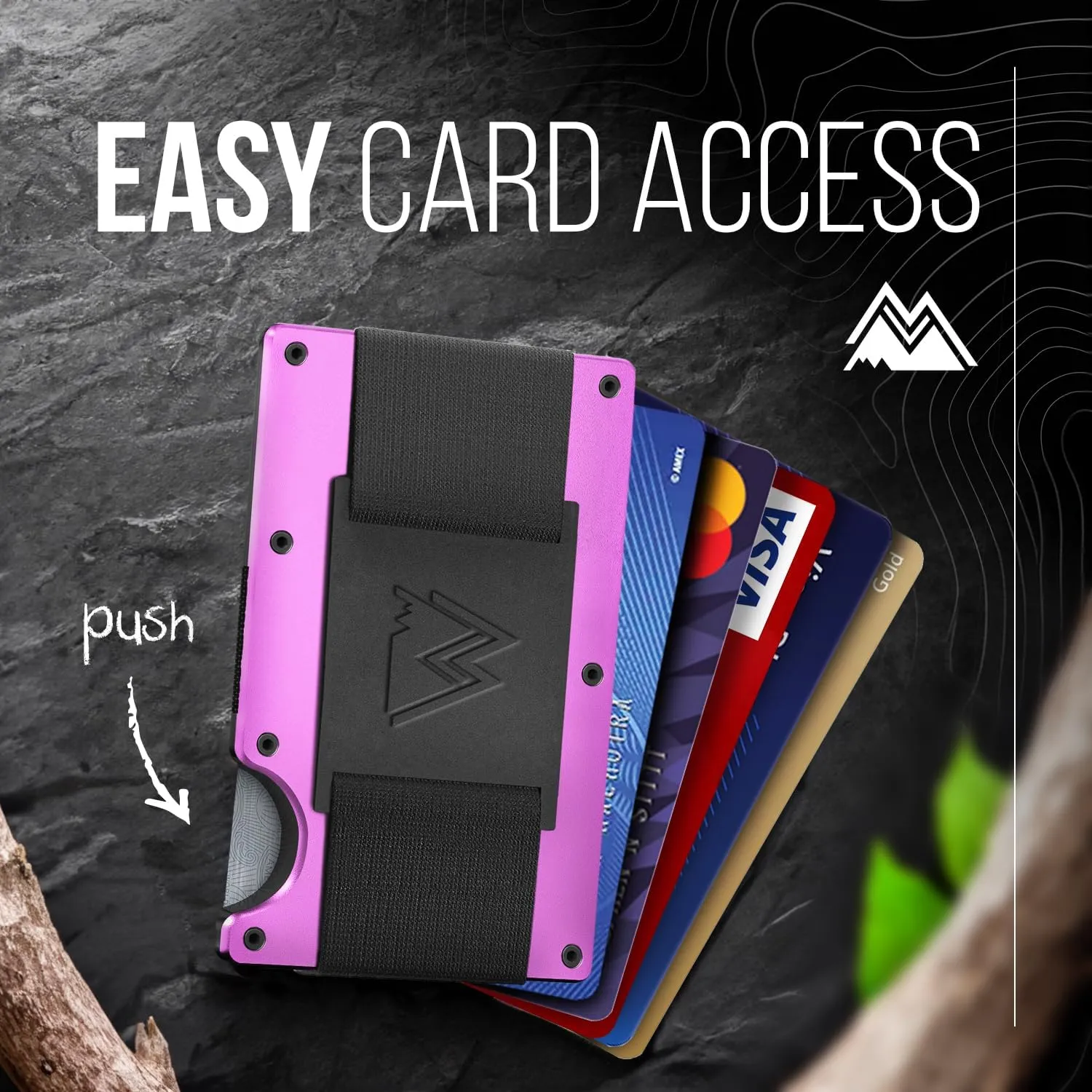 Mountain Voyage Co Minimalist Cash Strap Wallet - Slim RFID Blocking Wallet for Men & Women - Scratch Resistant, Credit Card Holder, Easily Removable Money & Cards, Aluminium Wallet (Electric Pink)