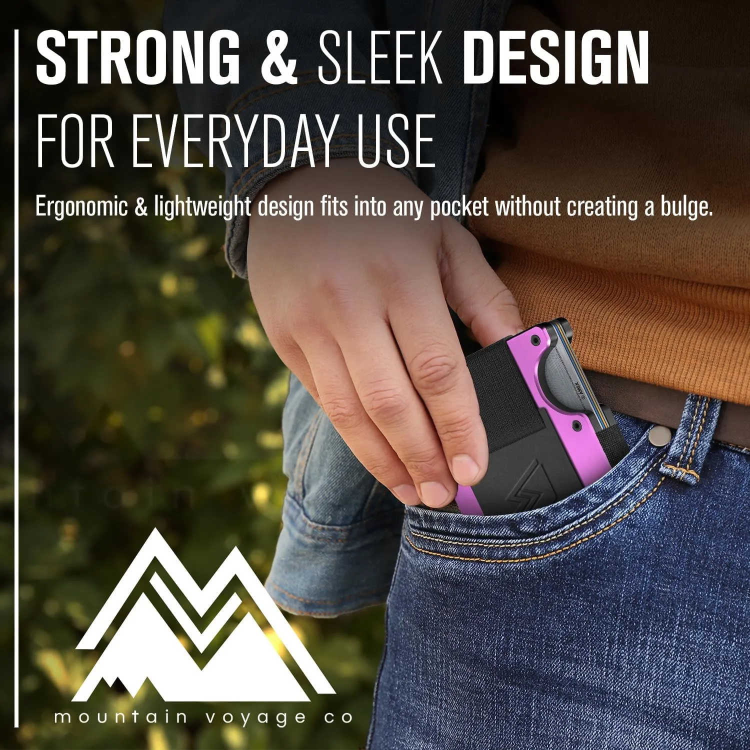 Mountain Voyage Co Minimalist Cash Strap Wallet - Slim RFID Blocking Wallet for Men & Women - Scratch Resistant, Credit Card Holder, Easily Removable Money & Cards, Aluminium Wallet (Electric Pink)