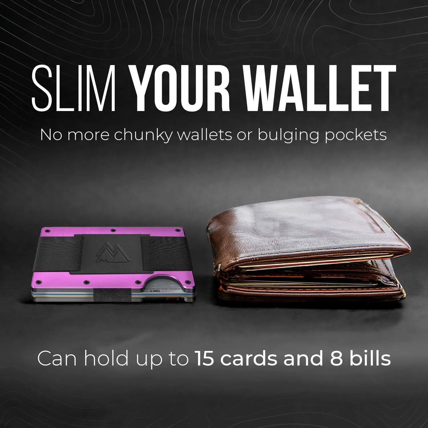 Mountain Voyage Co Minimalist Cash Strap Wallet - Slim RFID Blocking Wallet for Men & Women - Scratch Resistant, Credit Card Holder, Easily Removable Money & Cards, Aluminium Wallet (Electric Pink)