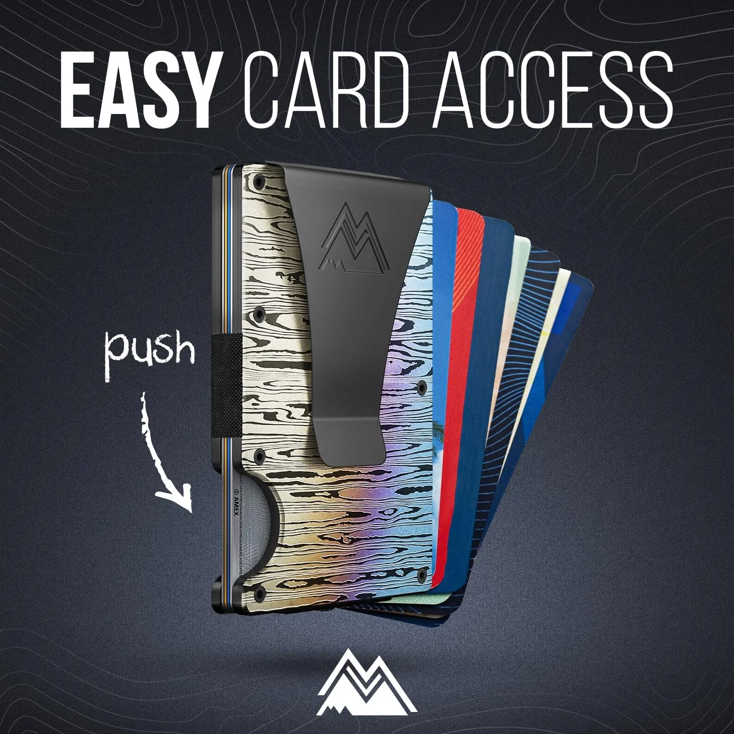 Mountain Voyage Co Minimalist Wallet for Men & Women - Slim RFID, Scratch Resistant, Credit Card Holder & Money Clip, Easily Removable Money & Cards, (Forged Damascus Alloy)