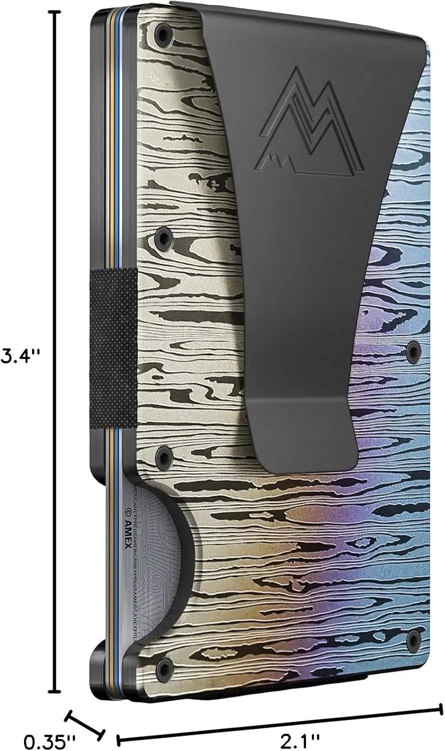 Mountain Voyage Co Minimalist Wallet for Men & Women - Slim RFID, Scratch Resistant, Credit Card Holder & Money Clip, Easily Removable Money & Cards, (Forged Damascus Alloy)