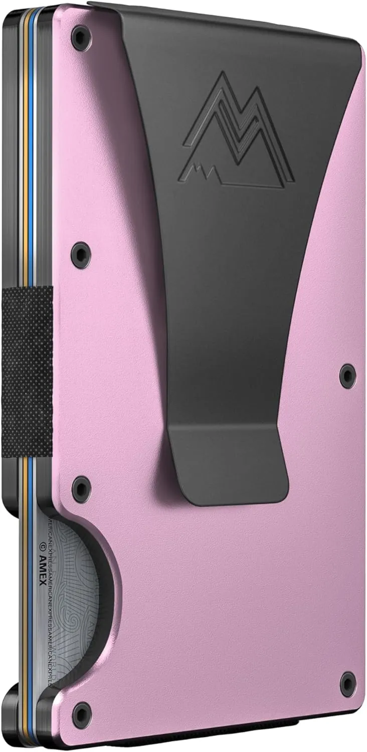 Mountain Voyage Co Minimalist Wallet for Men & Women - Slim RFID Wallet, Scratch Resistant, Credit Card Holder & Money Clip, Easily Removable Money & Cards, (Electric Pink)