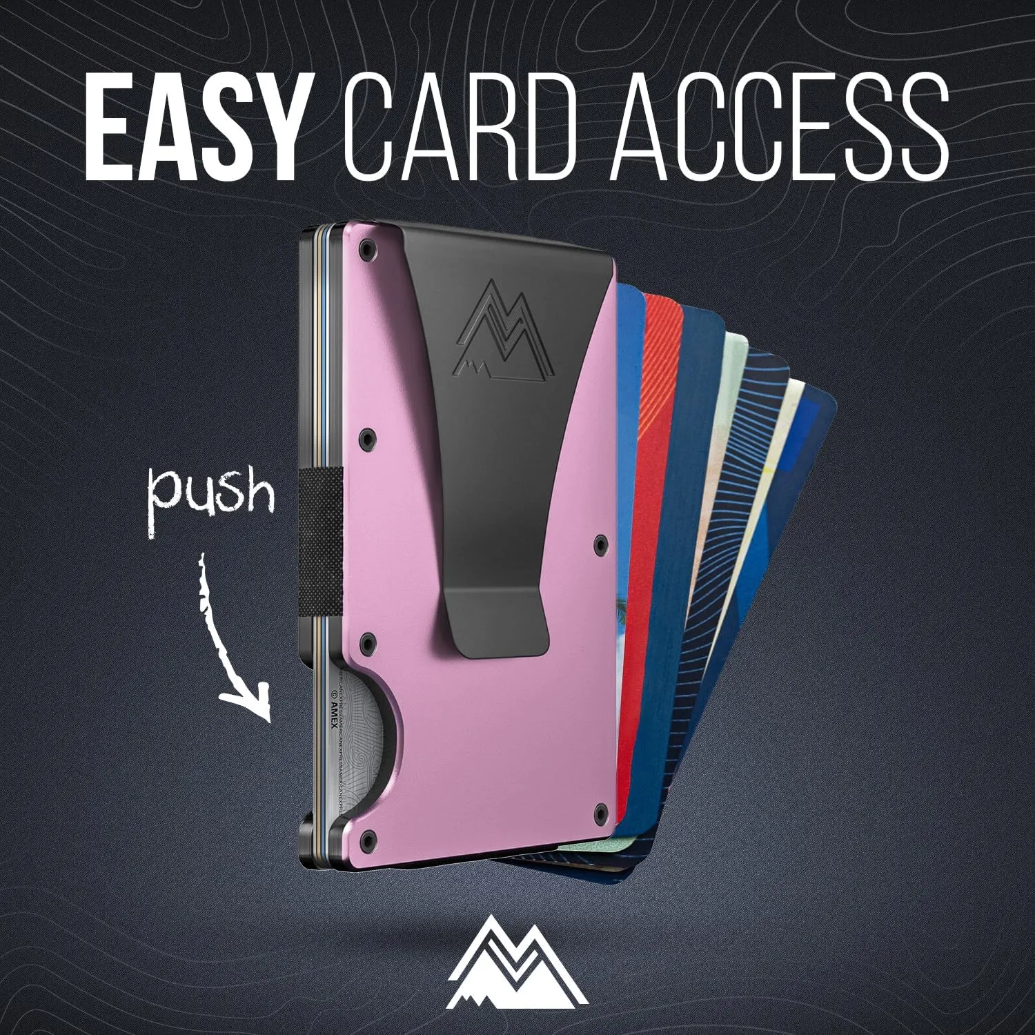 Mountain Voyage Co Minimalist Wallet for Men & Women - Slim RFID Wallet, Scratch Resistant, Credit Card Holder & Money Clip, Easily Removable Money & Cards, (Electric Pink)