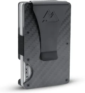 Mountain Voyage Co Minimalist Wallet for Men & Women - Slim RFID Wallet, Scratch Resistant, Credit Card Holder & Money Clip, Easily Removable Money & Cards, (Matte Carbon Fiber)