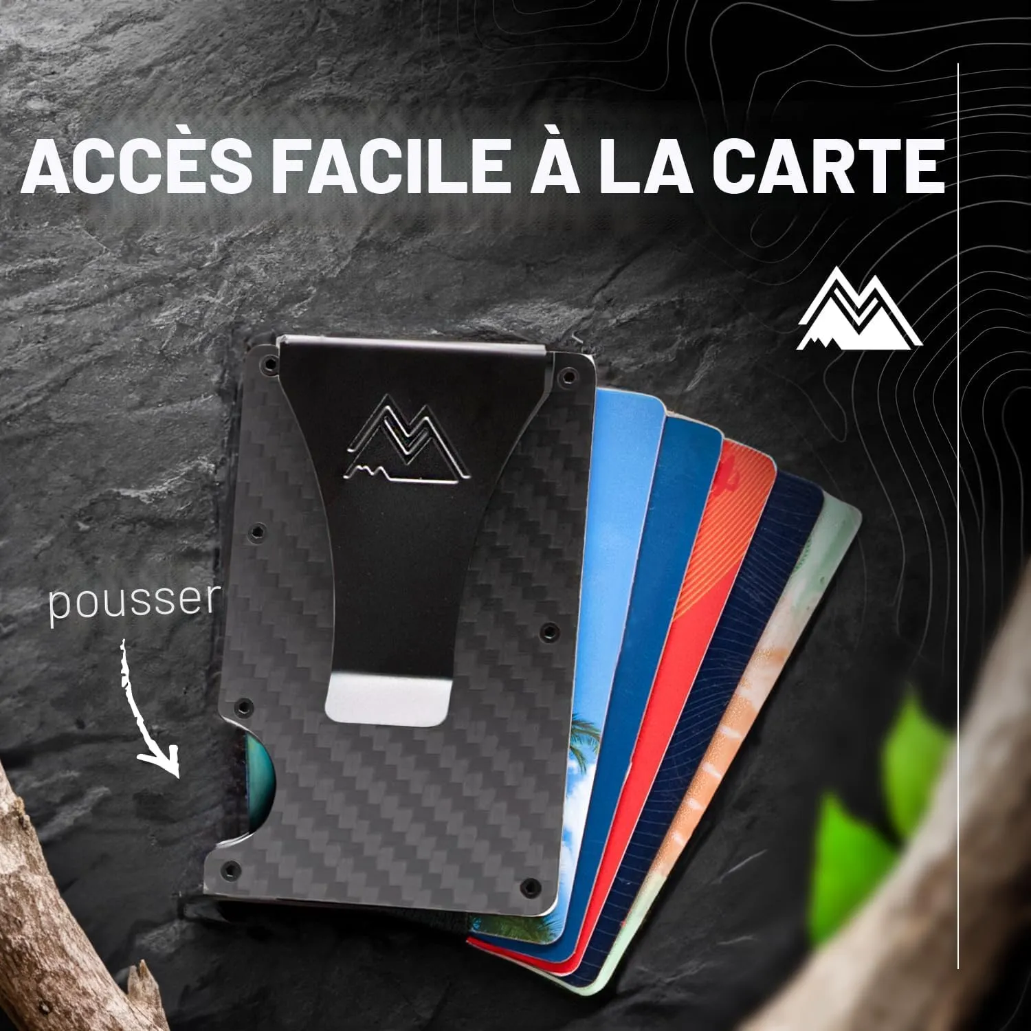 Mountain Voyage Co Minimalist Wallet for Men & Women - Slim RFID Wallet, Scratch Resistant, Credit Card Holder & Money Clip, Easily Removable Money & Cards, (Matte Carbon Fiber)