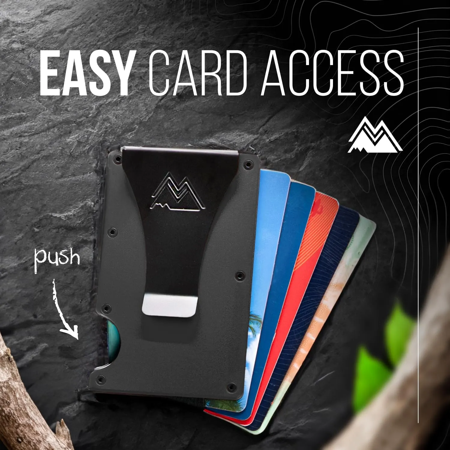 Mountain Voyage Co Minimalist Wallet for Men - Slim RFID I Scratch Resistant, Matte Black Credit Card Holder & Money Clip, Easily Removable Money & Cards, Mens Wallets