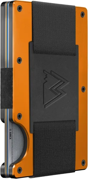 Mountain Voyage Minimalist Cash Strap Wallet - Slim RFID Blocking Wallet for Men & Women - Scratch Resistant, Credit Card Holder, Easily Removable Money & Cards, Aluminium Wallet (Matte Orange)