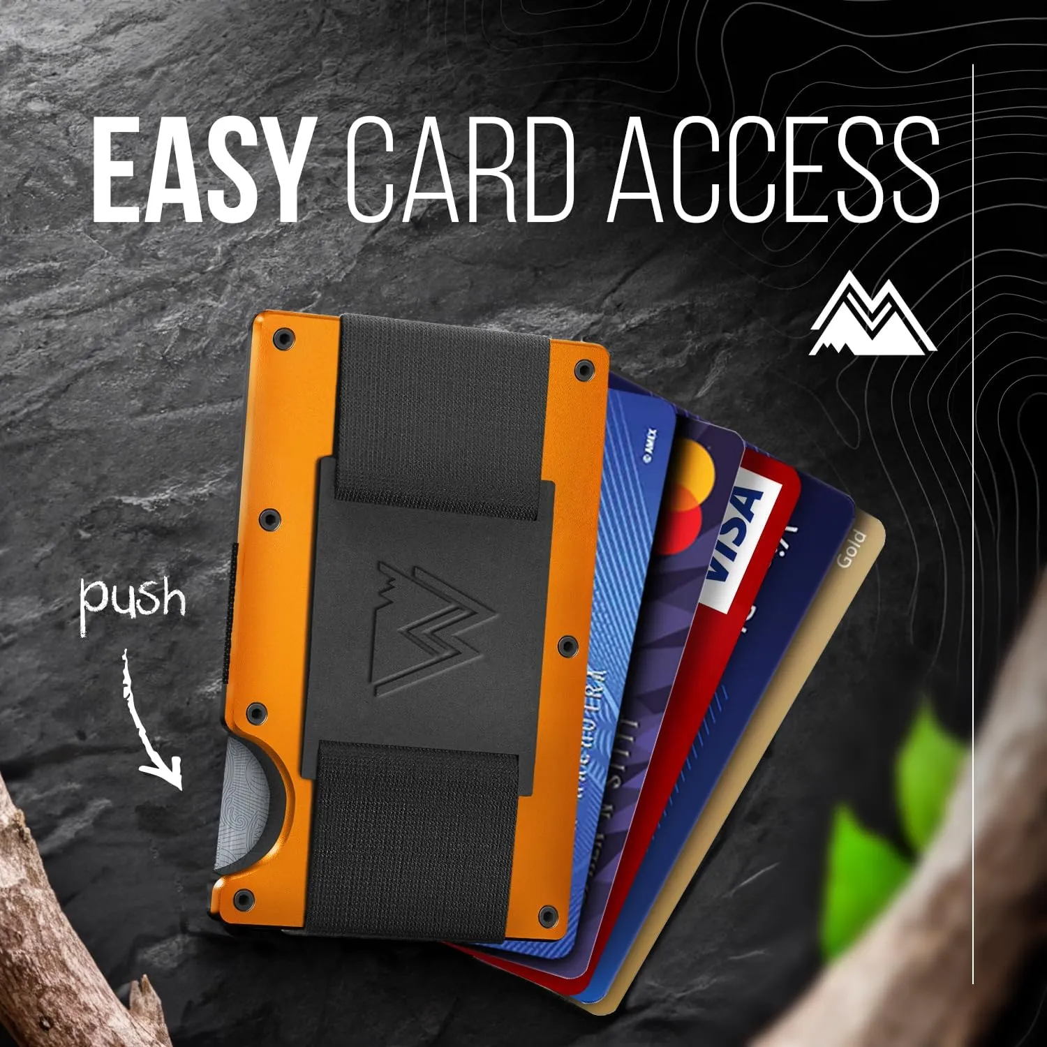 Mountain Voyage Minimalist Cash Strap Wallet - Slim RFID Blocking Wallet for Men & Women - Scratch Resistant, Credit Card Holder, Easily Removable Money & Cards, Aluminium Wallet (Matte Orange)
