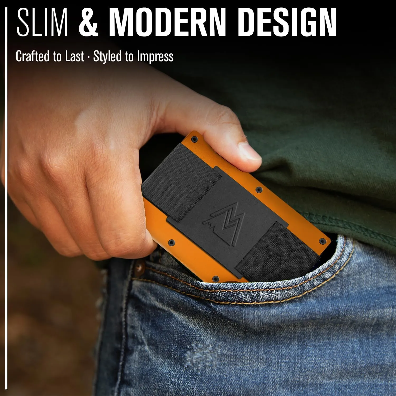 Mountain Voyage Minimalist Cash Strap Wallet - Slim RFID Blocking Wallet for Men & Women - Scratch Resistant, Credit Card Holder, Easily Removable Money & Cards, Aluminium Wallet (Matte Orange)