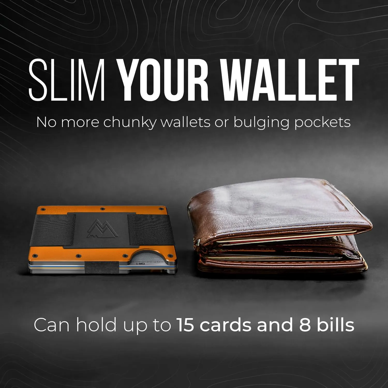 Mountain Voyage Minimalist Cash Strap Wallet - Slim RFID Blocking Wallet for Men & Women - Scratch Resistant, Credit Card Holder, Easily Removable Money & Cards, Aluminium Wallet (Matte Orange)