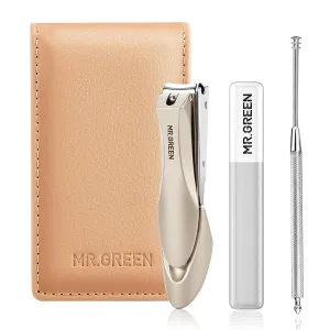 MR.GREEN Nail Clippers, 3PCS Nail Clipper Set with Anti Splash Fingernail Clipper,Ear Pick,Glass Nail File,Professional Nail Clippers for Men and Women, Stainless Steel Nail Cutter with Leather Case