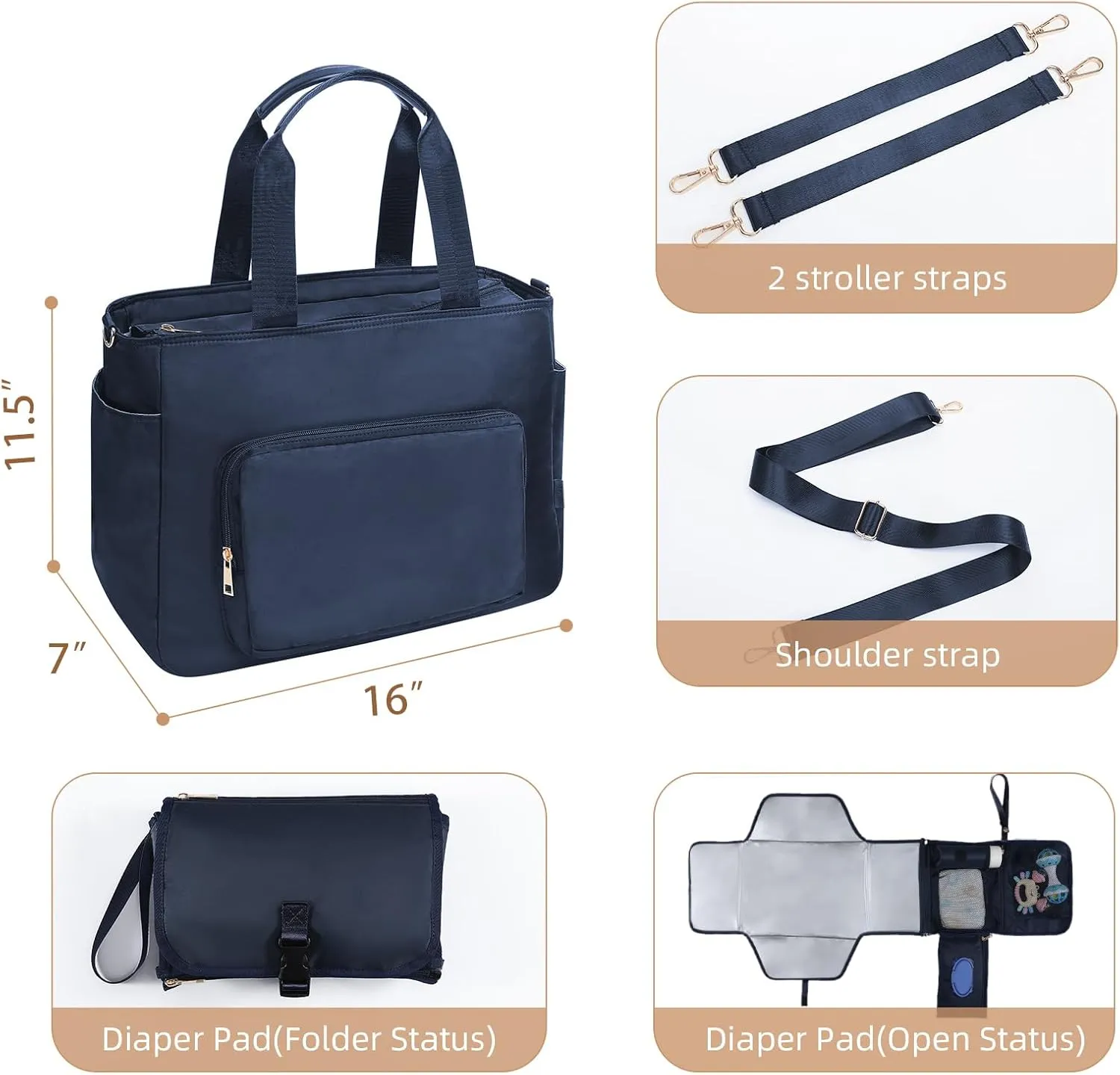 Multifunction Diaper Bag Tote with Portable Changing Pad Breast Pump Bag with 15 Inch Laptop Sleeve Work Bag