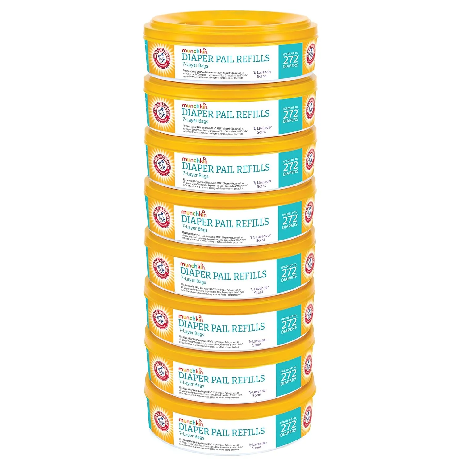 Munchkin® Arm & Hammer Diaper Pail Refill Rings, Holds up to 2,176 Newborn Diapers, 8 Pack