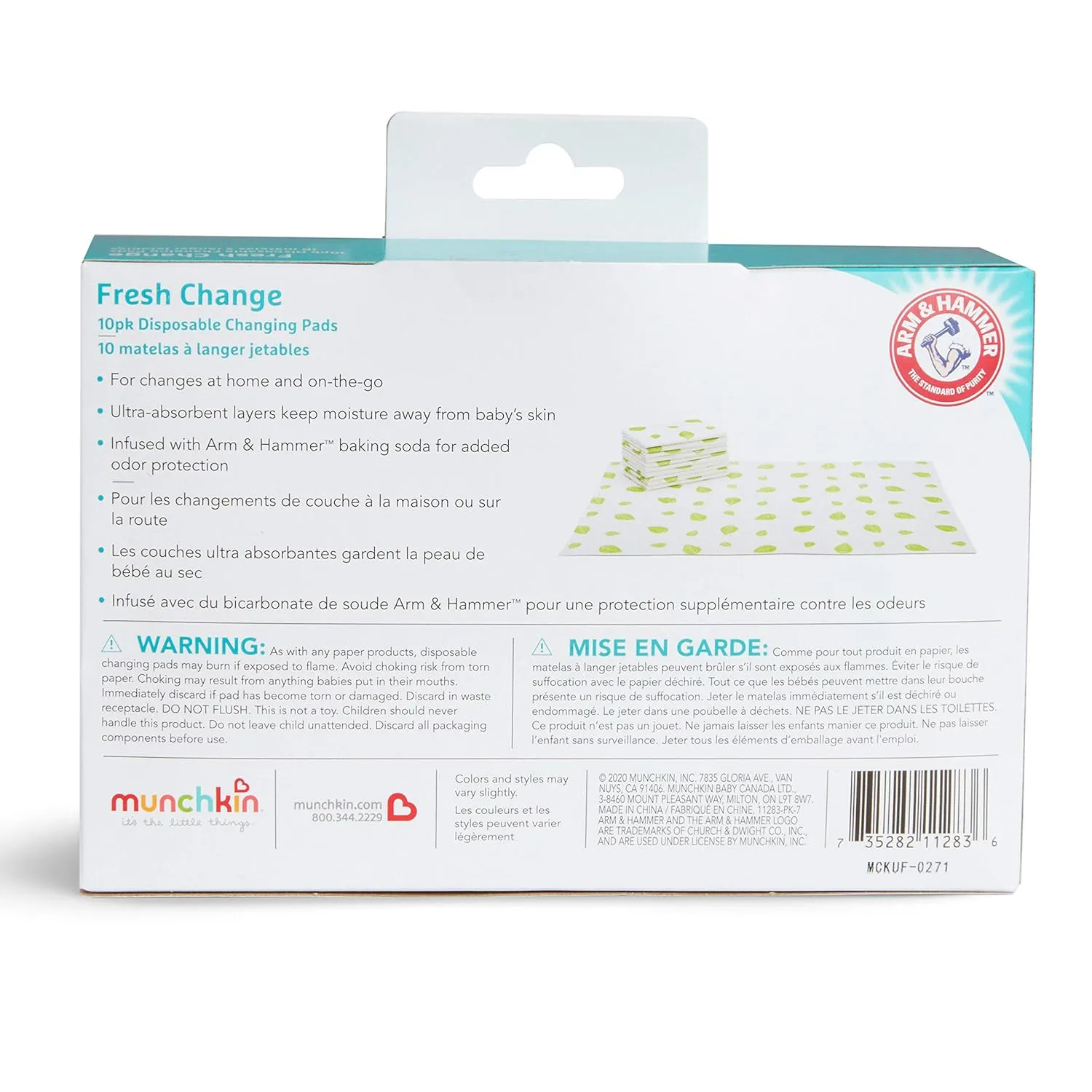 Munchkin® Arm & Hammer Disposable Changing Pad, 10 Count , White/Green