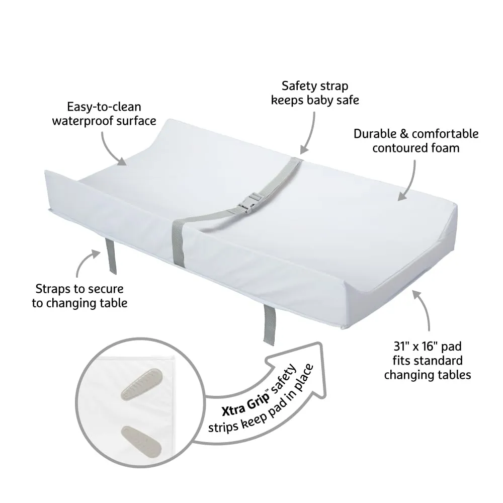 Munchkin Secure Grip Baby Diaper Changing Pad for Dresser, Waterproof and Wipeable, Contoured, Standard Size (16" x 31"), White