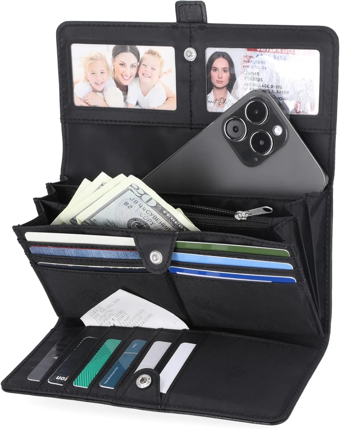 Mundi File Master Womens RFID Blocking Wallet Clutch Organizer With Change Pocket