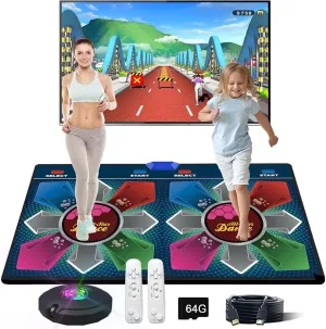 Music Double Dance Mat for Kids and Adults, Fitness Dance Games with 2 Controllers and HD Camera, Memory Card, Bright 7-Color Strobe Light Flashes, Gifts for Girls Boys, 20240624