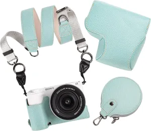 MUZIRI KINOKOO Camera Case for Sony ZV-E10 II, PU Leather Protective Case for Sony Alpha ZV-E10 II/ZVE10 II Camera with 16-50mm Lens - Removable Case with Shoulder Strap & Storage Pocket - Blue