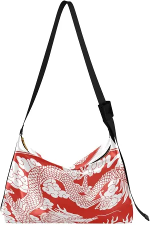 Myth Chinese Dragon Hobo Crossbody Bags for Women Leather Large Shoulder Bag Cross Body Red Trendy Womens Tote Bags Handbag for Travel Shopping