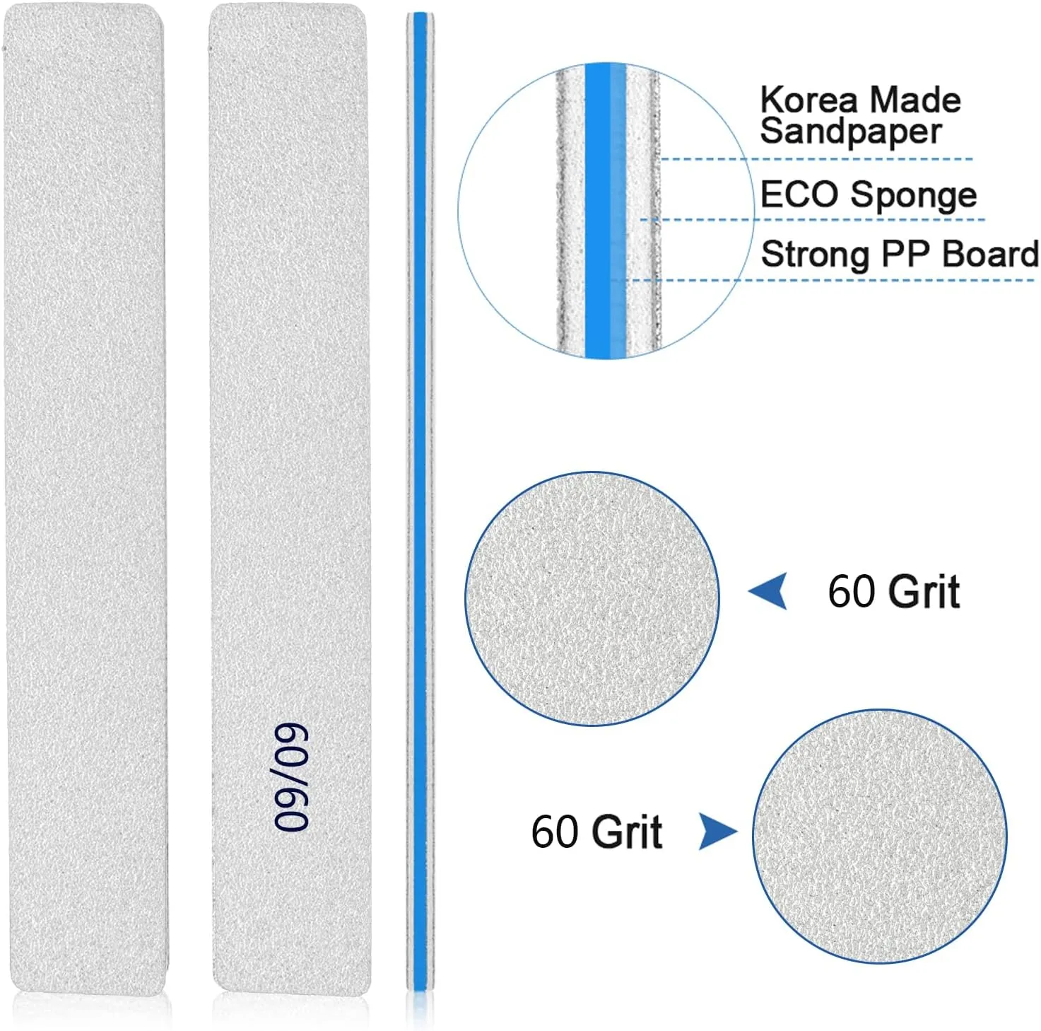 Nail Files 50pcs-Nail File 60/60 Grit for Acrylic Nails, Rough Nail Files Emery Boards for Artificial Nails, Fake Nails, Professional Double Sided Jumbo Zebra Nail File