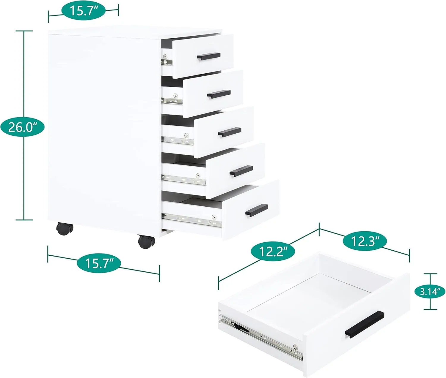 Naomi Home Parker 5 Drawer Office File Cabinet White