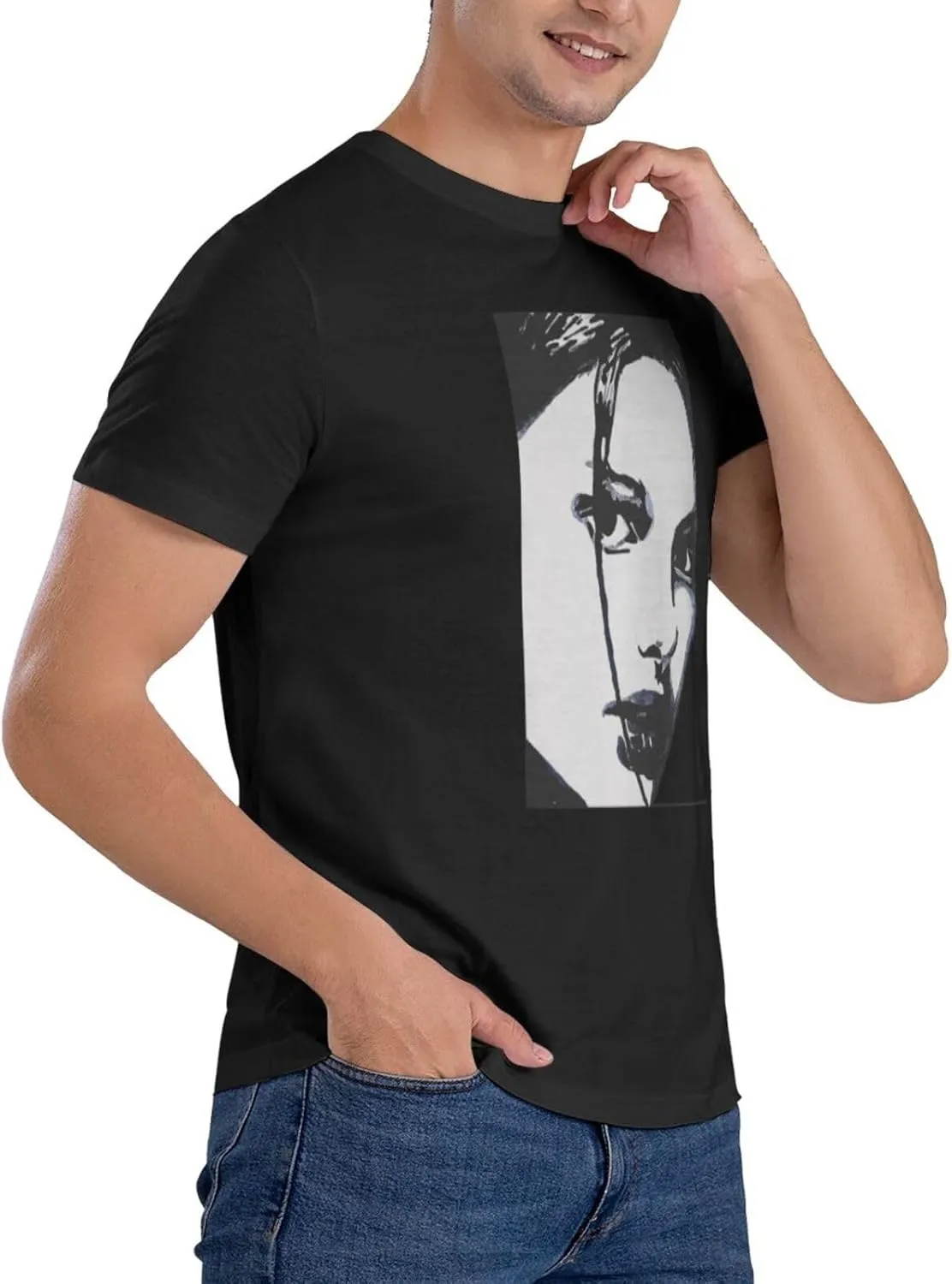 Natalie Music Portman Men's T-Shirts Short Sleeve Cotton Casual Basic Tee Shirts Black