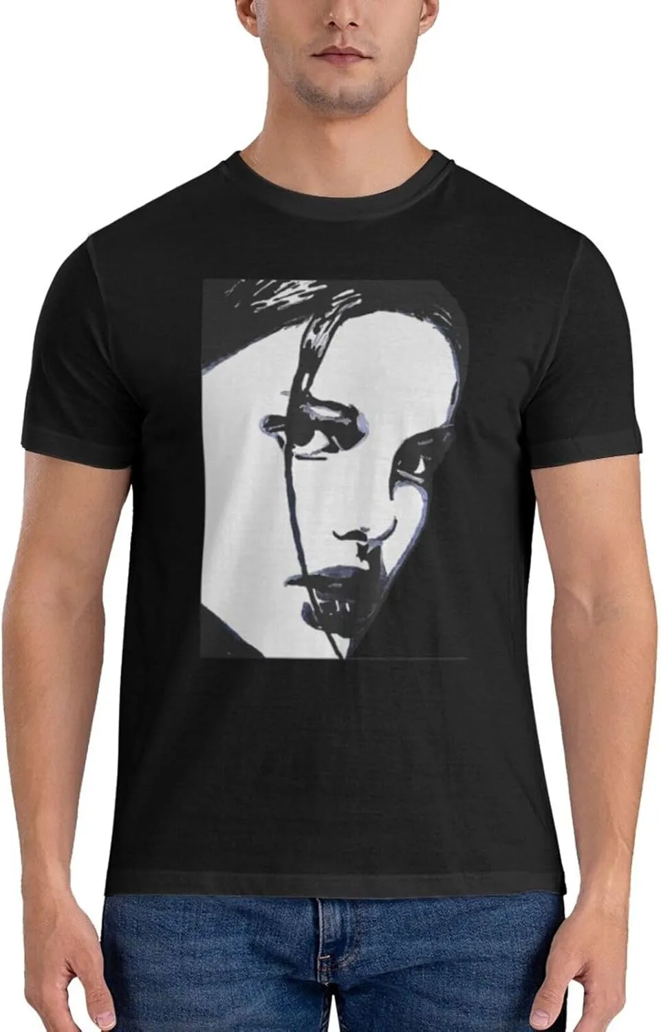 Natalie Music Portman Men's T-Shirts Short Sleeve Cotton Casual Basic Tee Shirts Black
